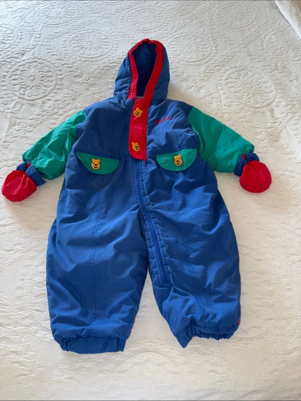 Vintage Pooh Unisex Colorful Snowsuit *Missing Booties*  24mo Damaged